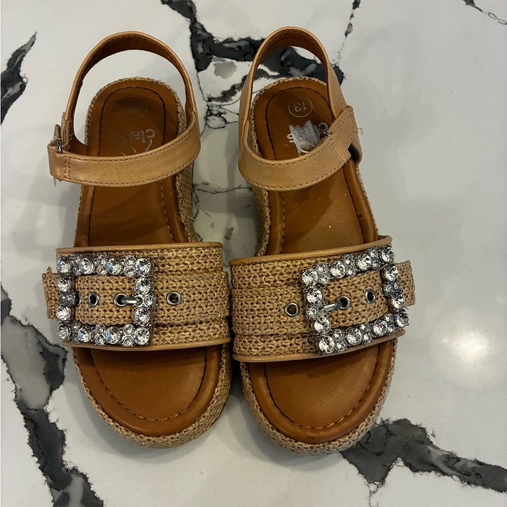 Art Class Tan Kids Sandals with Rhinestone Buckle